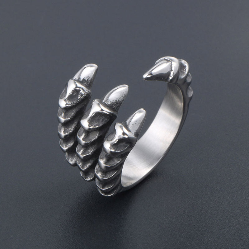 Vintage-Style Dragon Claw Titanium Steel Ring for Men - Customizable Sharp Open Design