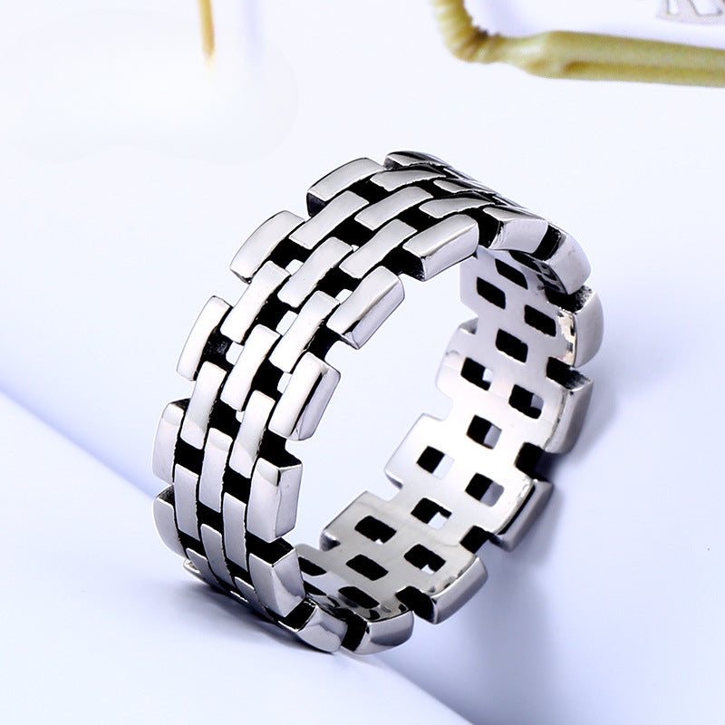 Men's Personalized Retro Titanium Steel Hollow Chain Ring - Wholesale Jewelry Collection