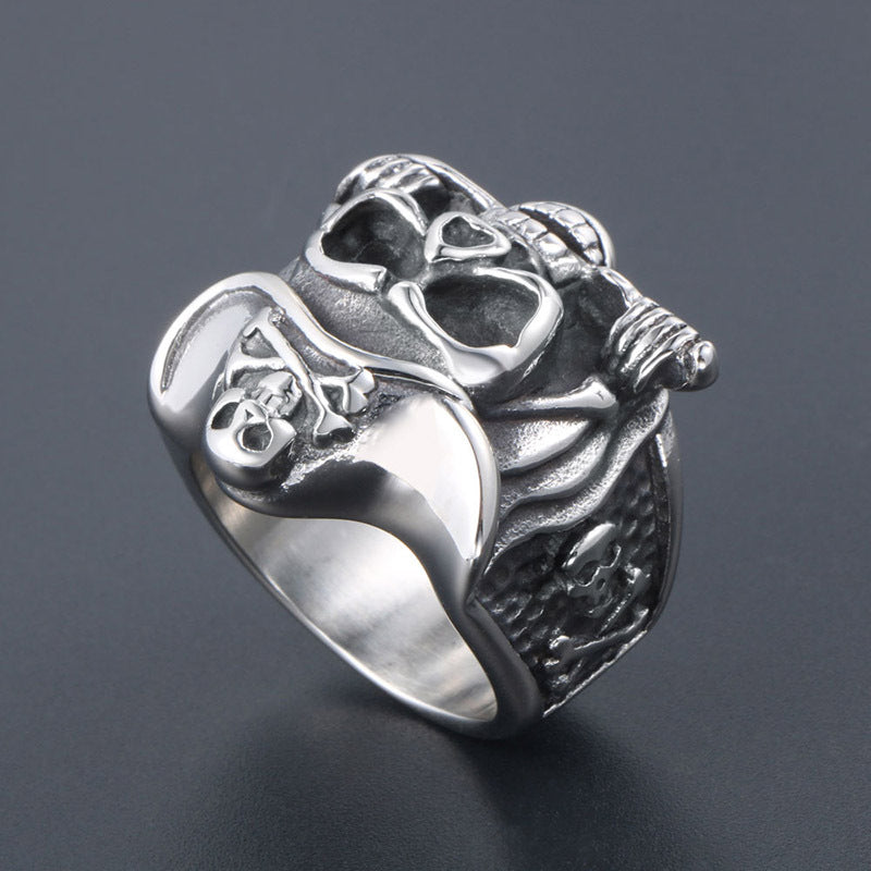 Vintage-Inspired Titanium Steel Skull Ring for Men - Ten Hand Jewelry in Stainless Steel