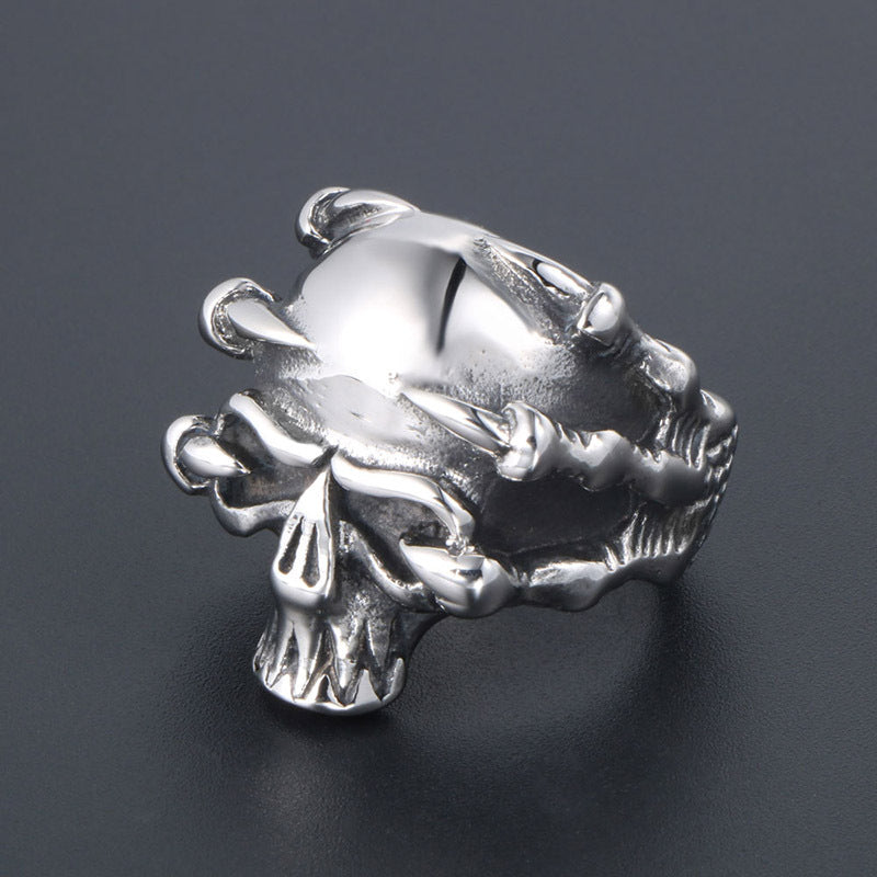 Customizable Bold Punk Skull Ring - Men's Titanium Steel Dragon Claw Design