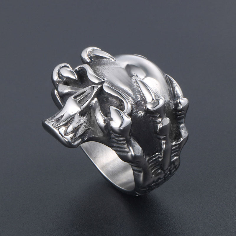 Customizable Bold Punk Skull Ring - Men's Titanium Steel Dragon Claw Design