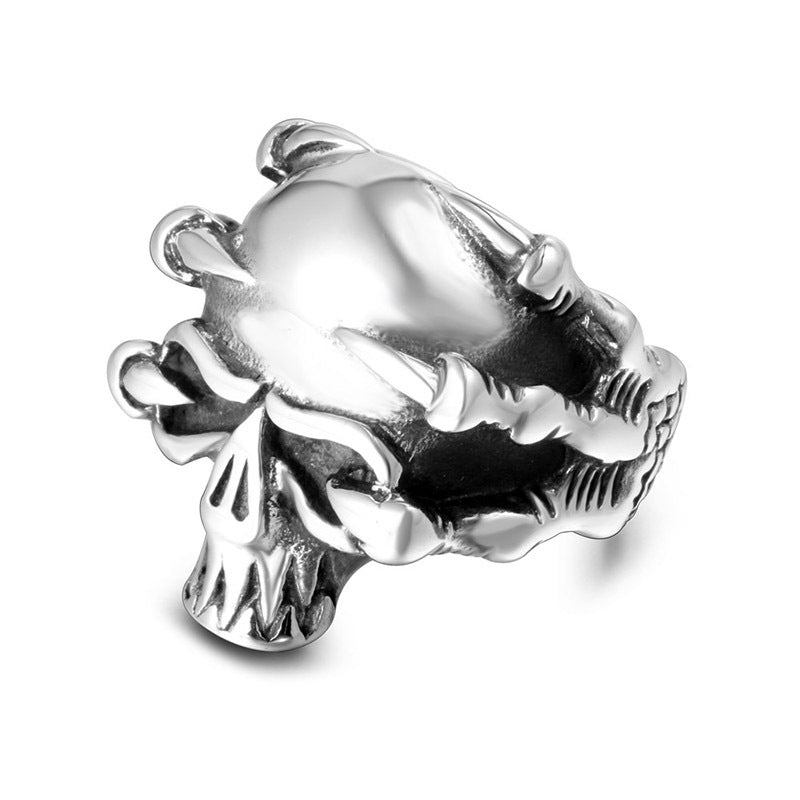 Customizable Bold Punk Skull Ring - Men's Titanium Steel Dragon Claw Design