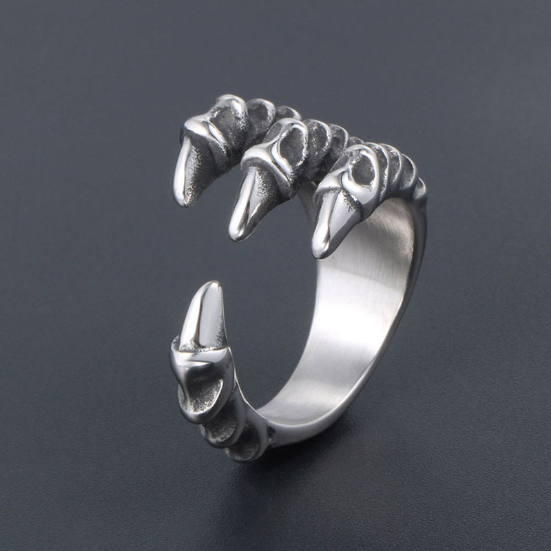 Vintage-Style Dragon Claw Titanium Steel Ring for Men - Customizable Sharp Open Design