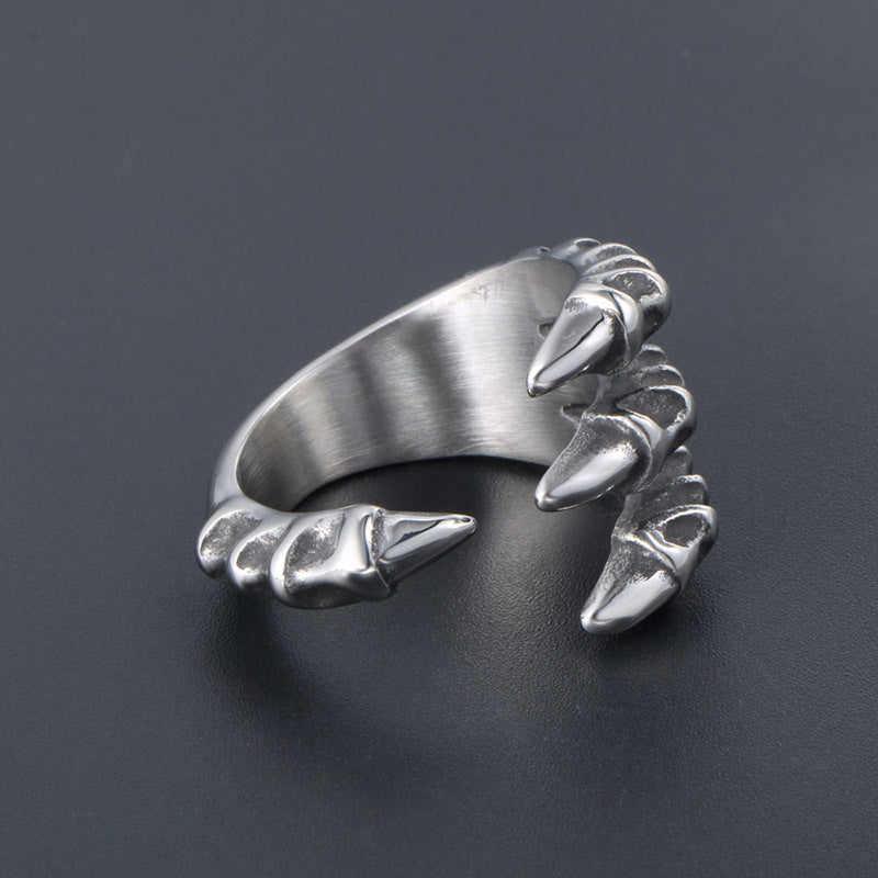 Vintage-Style Dragon Claw Titanium Steel Ring for Men - Customizable Sharp Open Design