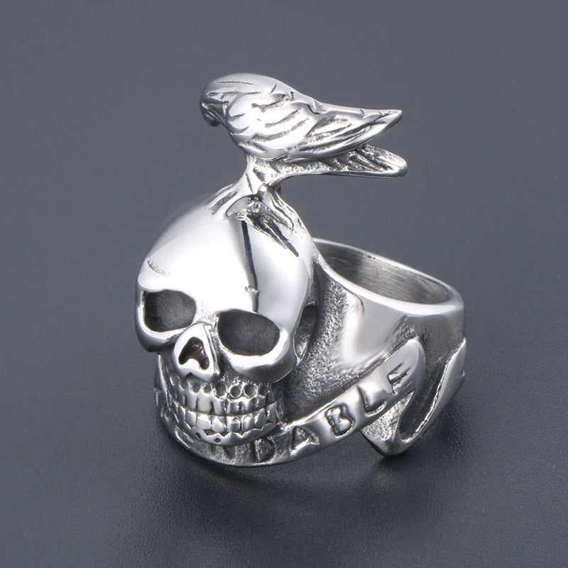 Customizable Expendables Skull Crow Tattoo Ring - Men's Titanium Steel Jewelry in Sizes 7-12