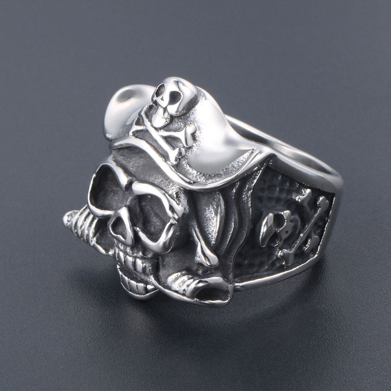 Vintage-Inspired Titanium Steel Skull Ring for Men - Ten Hand Jewelry in Stainless Steel