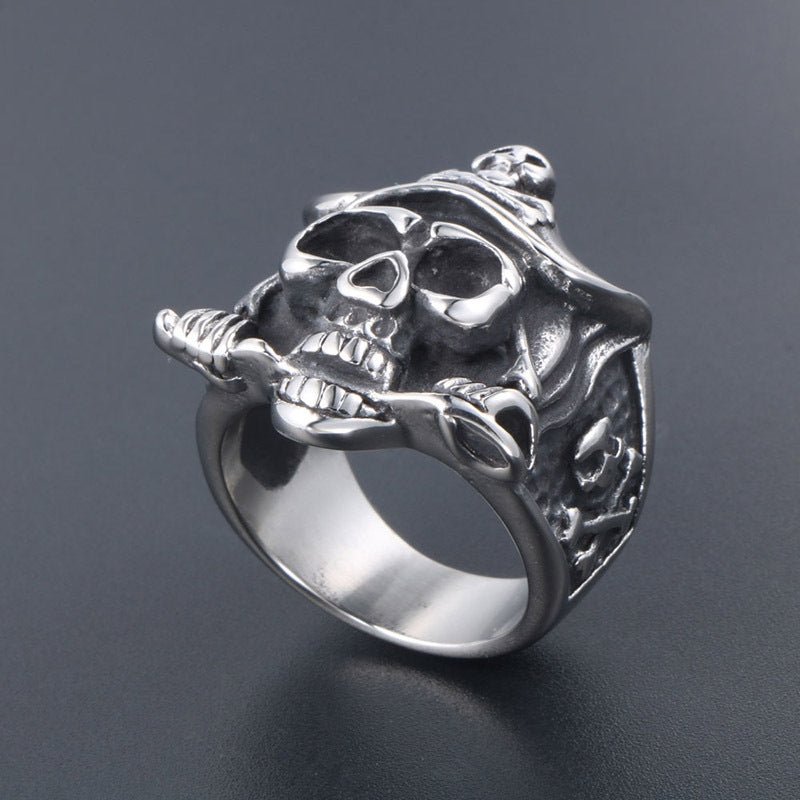 Vintage-Inspired Titanium Steel Skull Ring for Men - Ten Hand Jewelry in Stainless Steel