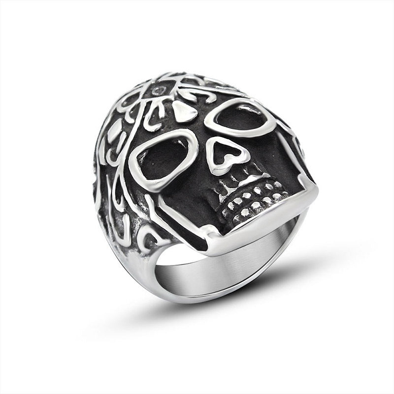 Titanium Steel Retro Punk Skull Ring for Men and Women - Trendy European and American Style