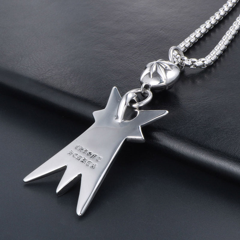 Stylish Oversized Titanium Steel Necklace with Star Flower Pendant - Trendy Hipster Jewelry for Men