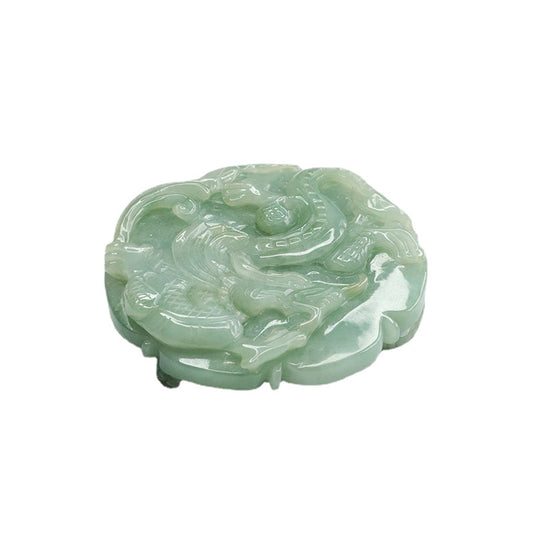 Green Dragon and Phoenix Fortune's Favor Jade Pendant