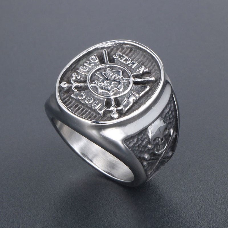 Punk-Inspired Titanium Steel Skull Anchor Ring for Men - Trendy Characteristic Design