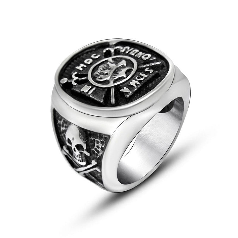 Punk-Inspired Titanium Steel Skull Anchor Ring for Men - Trendy Characteristic Design