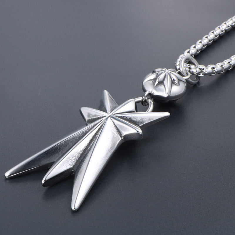 Stylish Oversized Titanium Steel Necklace with Star Flower Pendant - Trendy Hipster Jewelry for Men