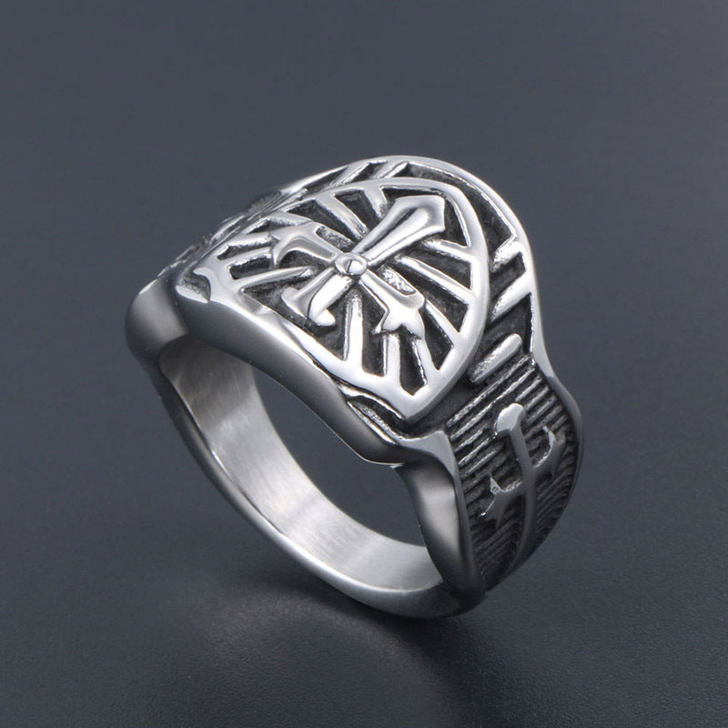 Retro-Inspired Men's Titanium Steel Cross Ring - Customizable Creative Jewelry for Him