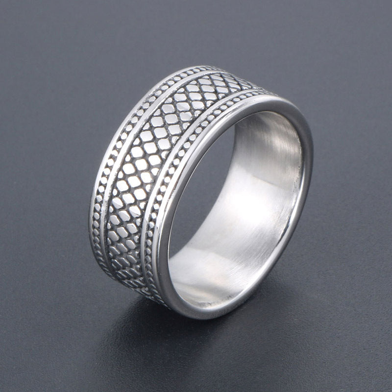 Vintage Plaid Couples Ring for Men - Retro Stainless Steel Finger Wrench Accessory