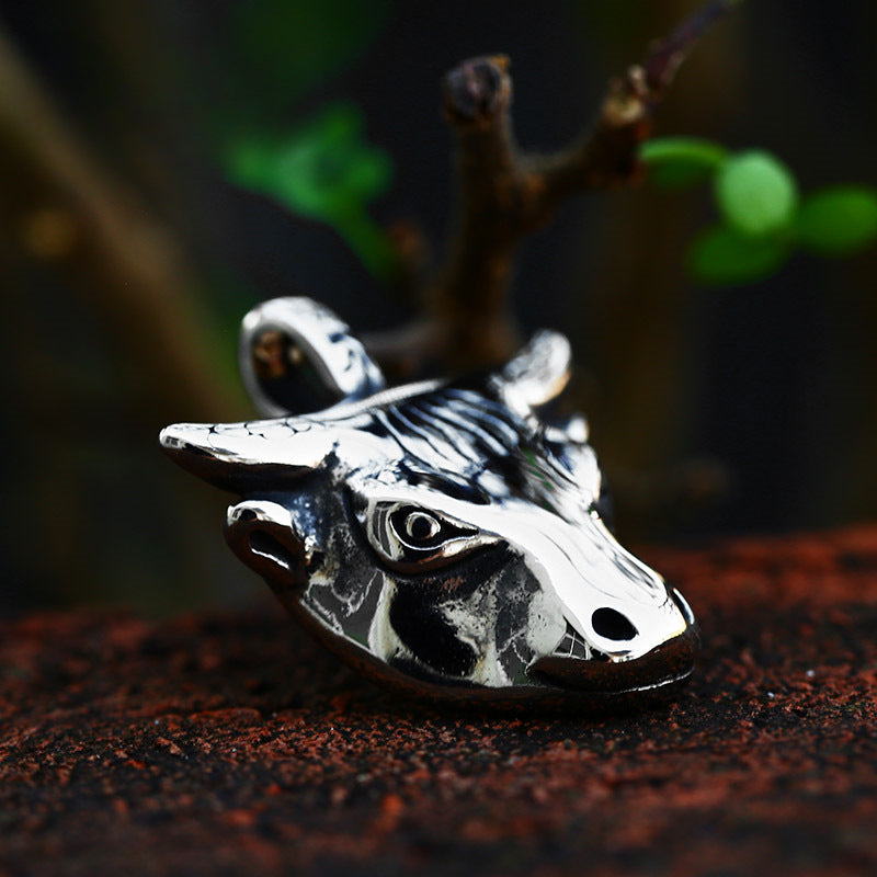 Vintage-Inspired Stainless Steel Cow Head Pendant for Men - Wholesale Retro Titanium Steel Jewelry