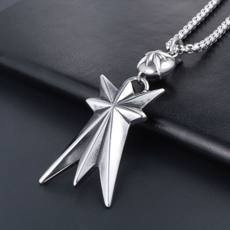 Stylish Oversized Titanium Steel Necklace with Star Flower Pendant - Trendy Hipster Jewelry for Men