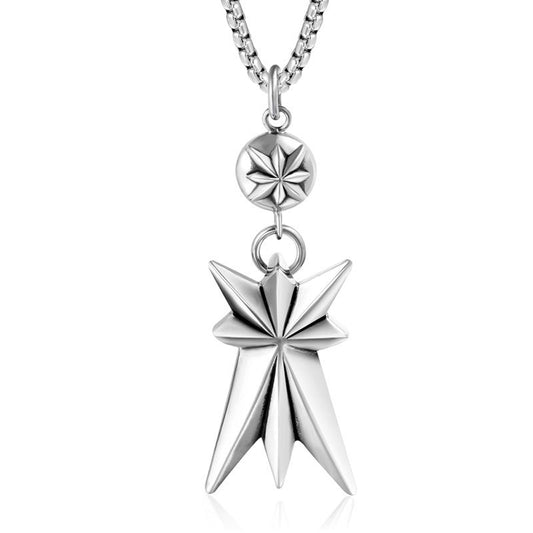 Stylish Oversized Titanium Steel Necklace with Star Flower Pendant - Trendy Hipster Jewelry for Men