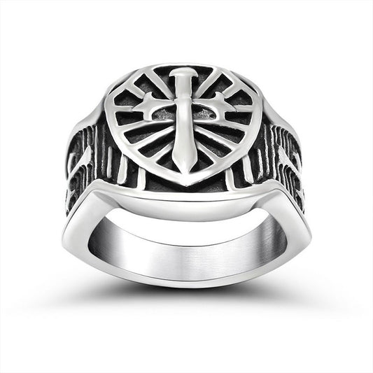 Retro-Inspired Men's Titanium Steel Cross Ring - Customizable Creative Jewelry for Him