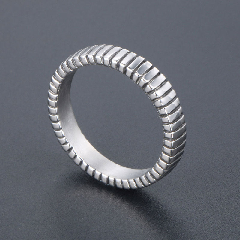 Titanium Steel Plaid Tail Ring for Couples - Thin Hipster Jewelry for Men and Women