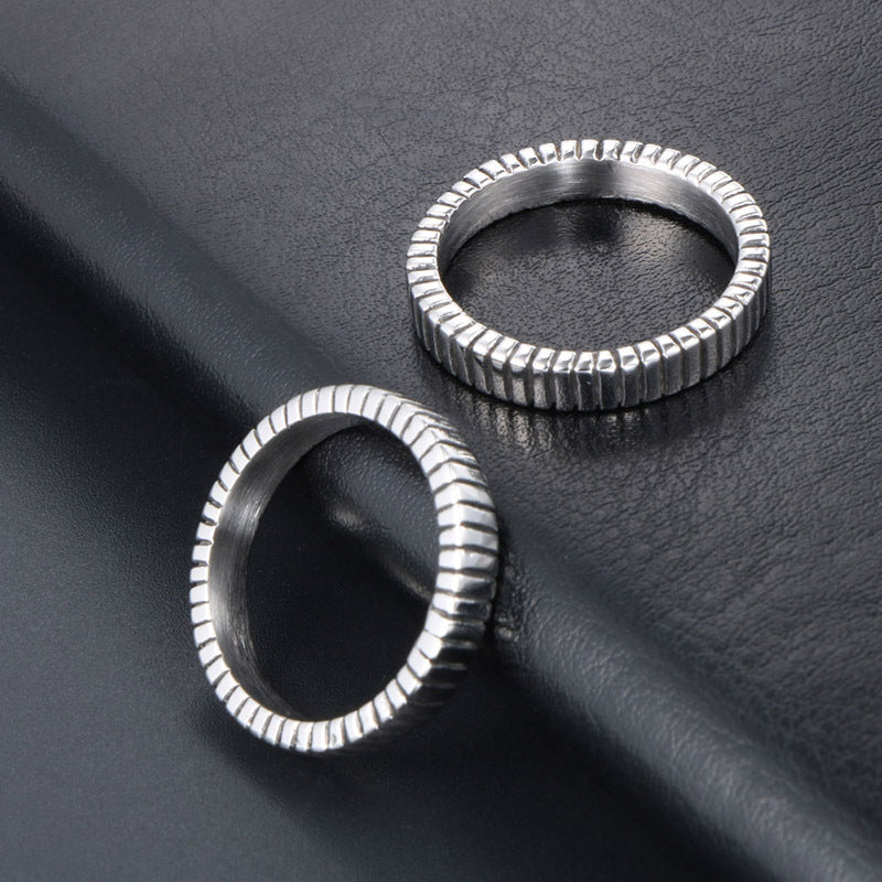 Titanium Steel Plaid Tail Ring for Couples - Thin Hipster Jewelry for Men and Women