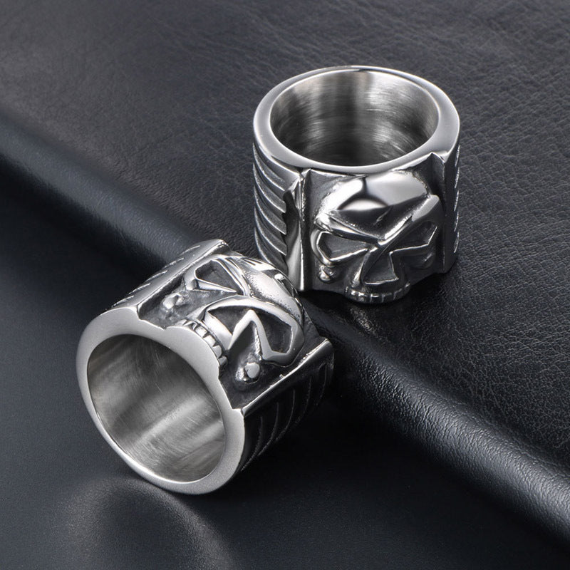 Unique Men's Wide Ring with Ghost Head Design - Hipster Titanium Steel Jewelry for a Dominant Style