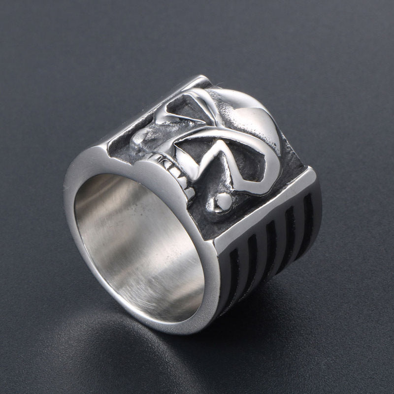 Unique Men's Wide Ring with Ghost Head Design - Hipster Titanium Steel Jewelry for a Dominant Style