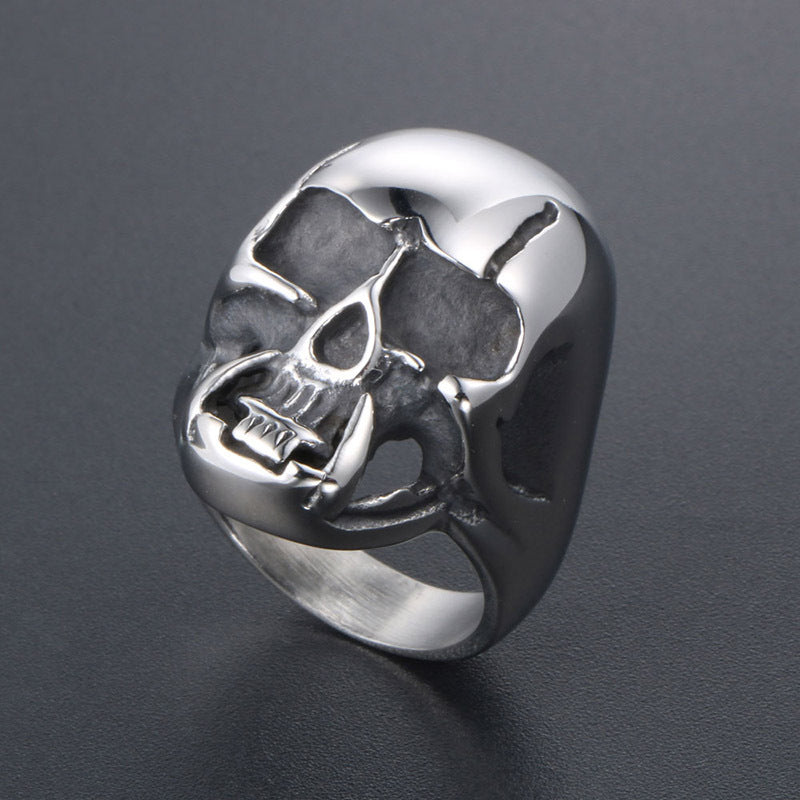 Men's Personalized Titanium Steel Zombie Tooth Skull Ring - Trendy Alternative Jewelry by Planderful