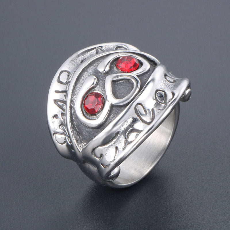 Alternative Vintage Skull Zircon Titanium Steel Ring for Men - Red-Eye Trend