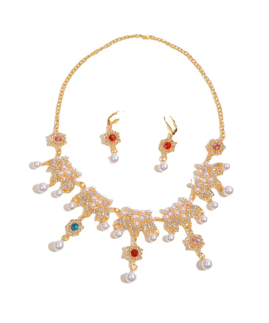 Enchanted Palace Pearl Crown Necklace and Earrings Set for Bridal Jewelry - Royal Collection