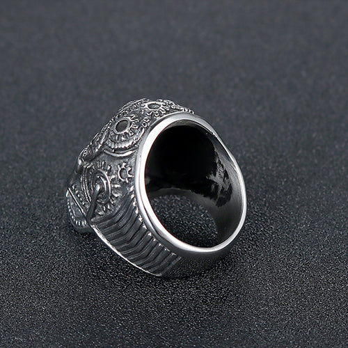 Titanium Steel Skull Ring for Men - Retro Religious Totem Jewelry in European and American Fashion