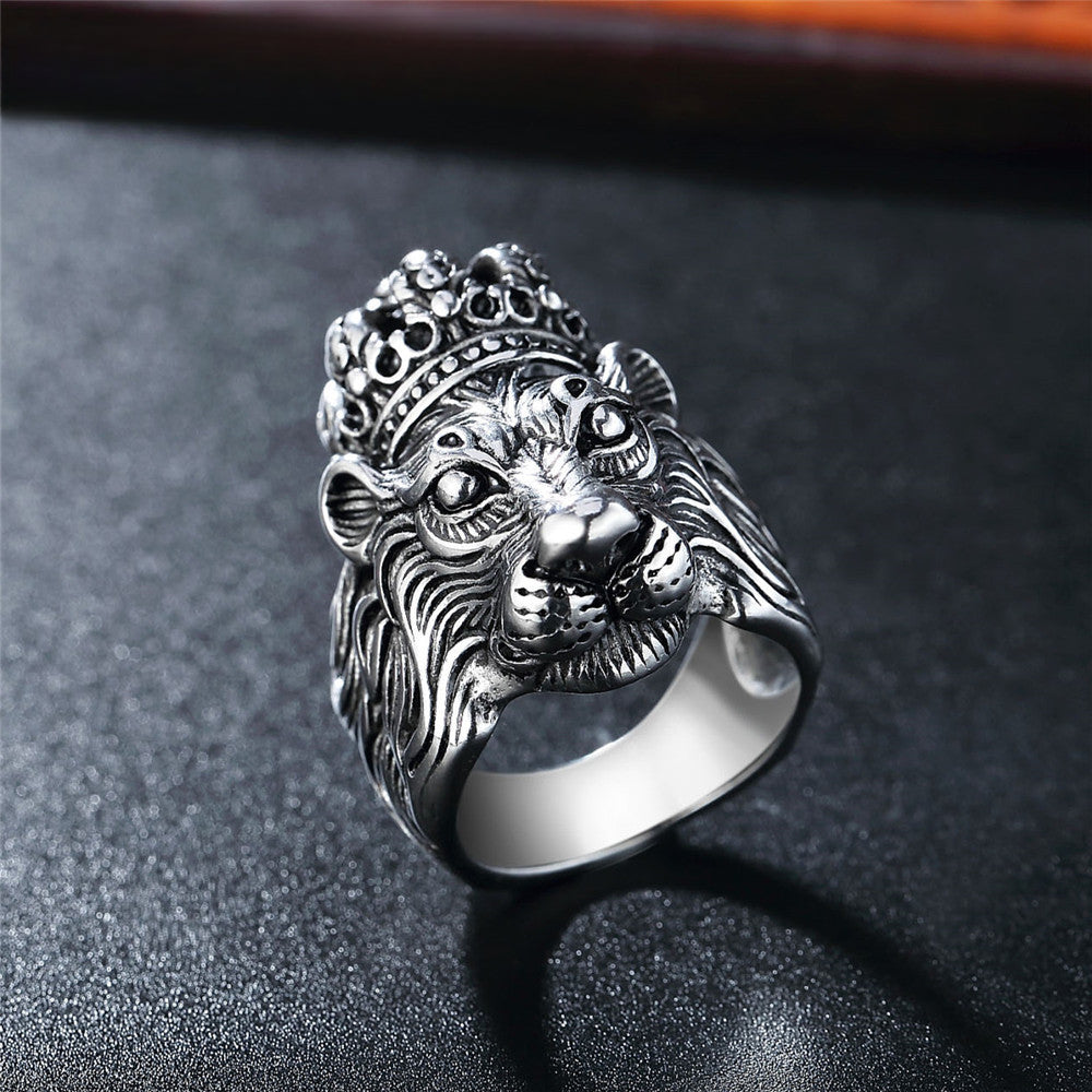 Vintage Crown Lion King Titanium Steel Ring for Men