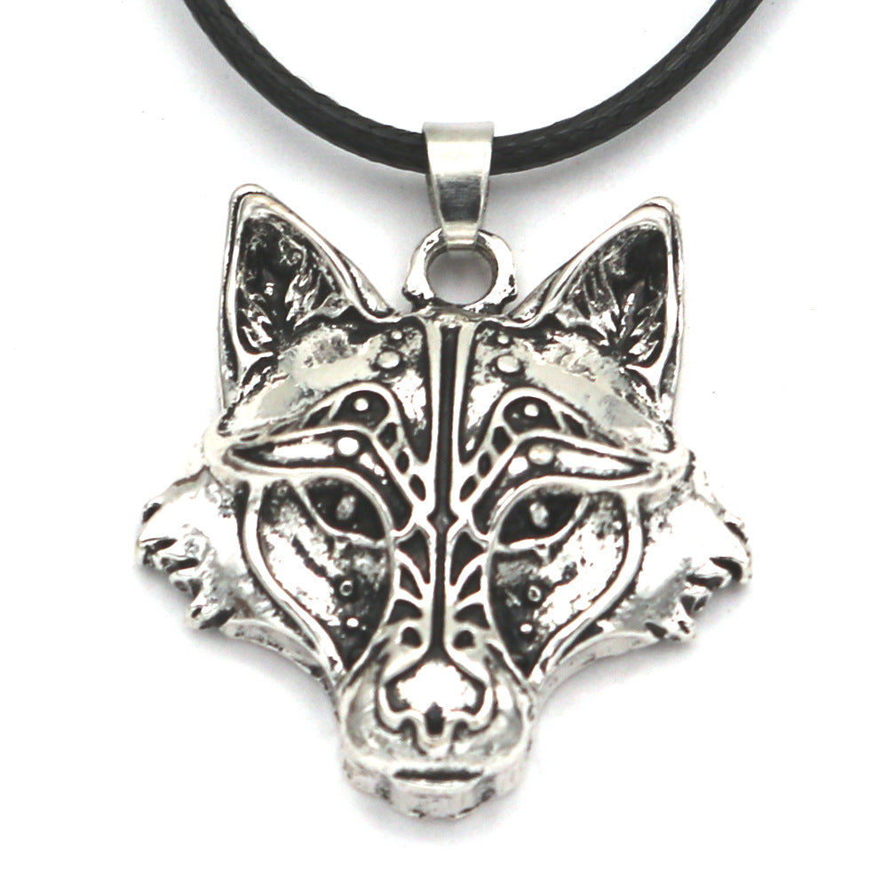 Viking Odin Wolf Head Pendant - Men's Nordic Myth Amulet Necklace