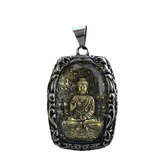 Vintage-Inspired Titanium Steel Guanyin Bodhisattva Pendant for Men - Wholesale Stainless Steel Glass Accessories