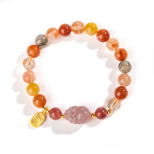 Agate and Crystal Beaded Sterling Silver Bracelet with Fortune's Favor Theme