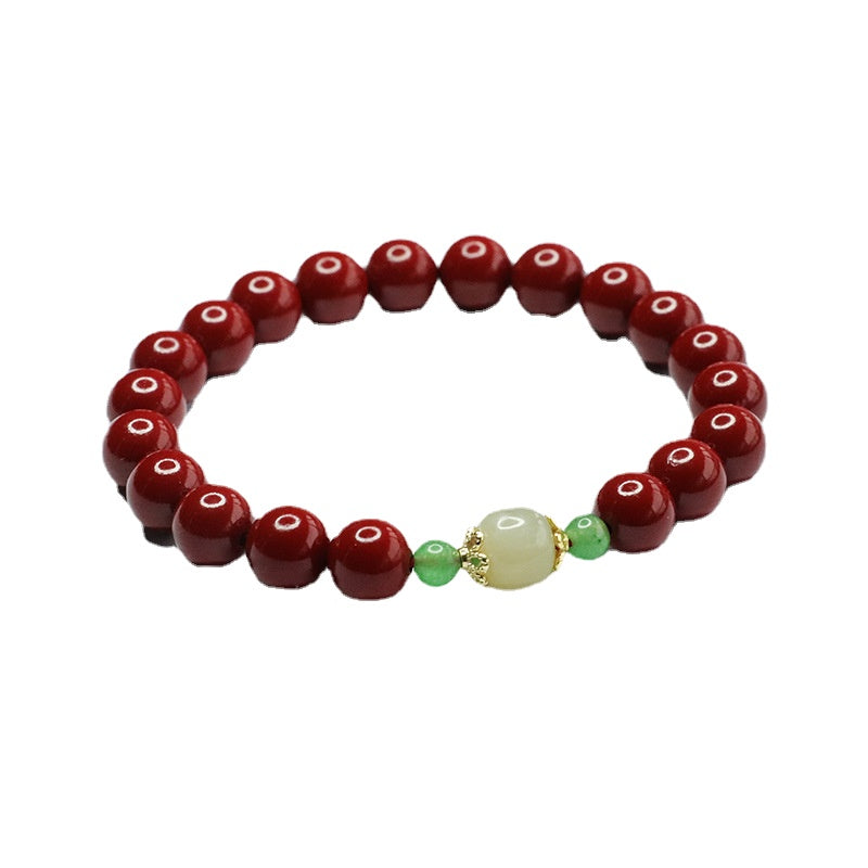 Cinnabar and Jade Sterling Silver Bracelet