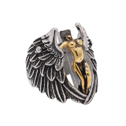 Europe and America Wholesale of Personalized Retro Cross Angel Men's Titanium Steel Ring