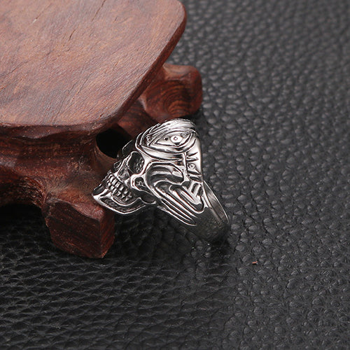 Stylish European-American Totem Skull Titanium Steel Ring for Men - Simple and Unique Stainless Steel Jewelry