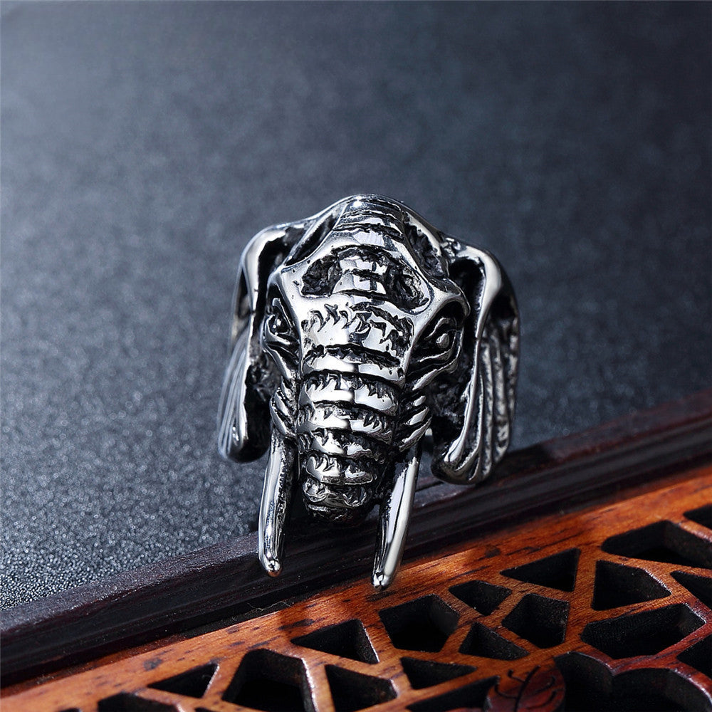 Domineering Elephant Head Titanium Steel Ring for Men