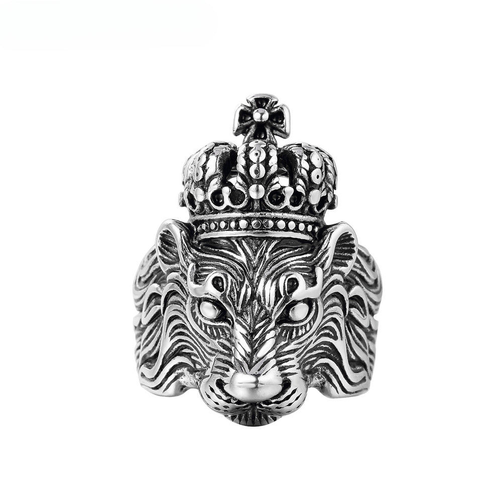 Vintage Crown Lion King Titanium Steel Ring for Men