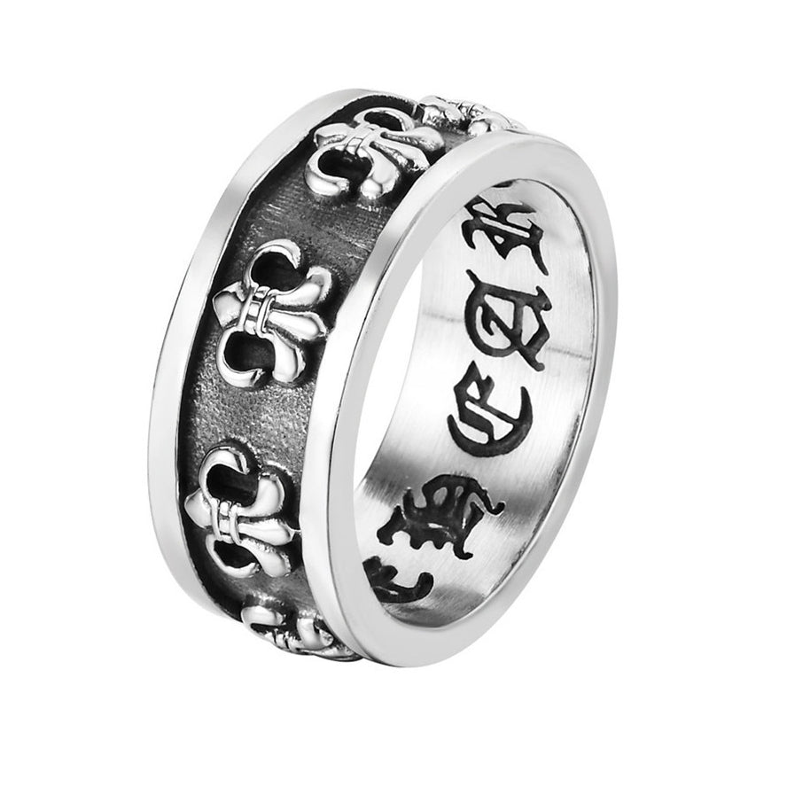 Childern Flower Gothic Text Titanium Steel Ring for Men