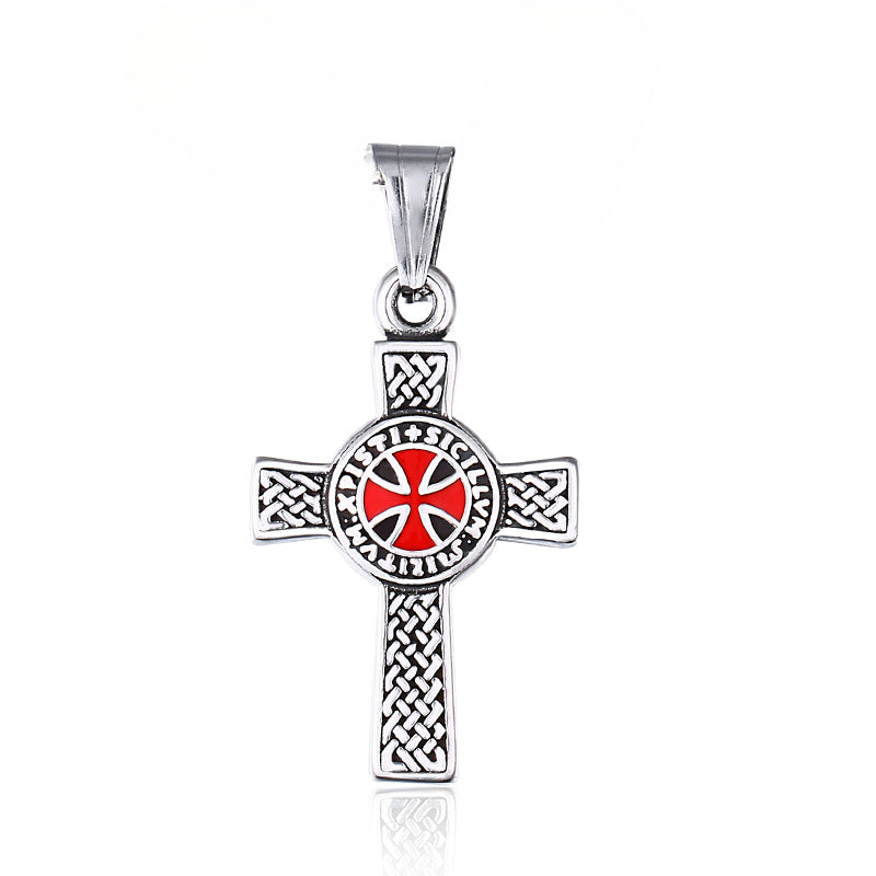 Vintage Templar Titanium Steel Pendant - European & American Stainless Steel Epoxy Cross Jewelry for Men