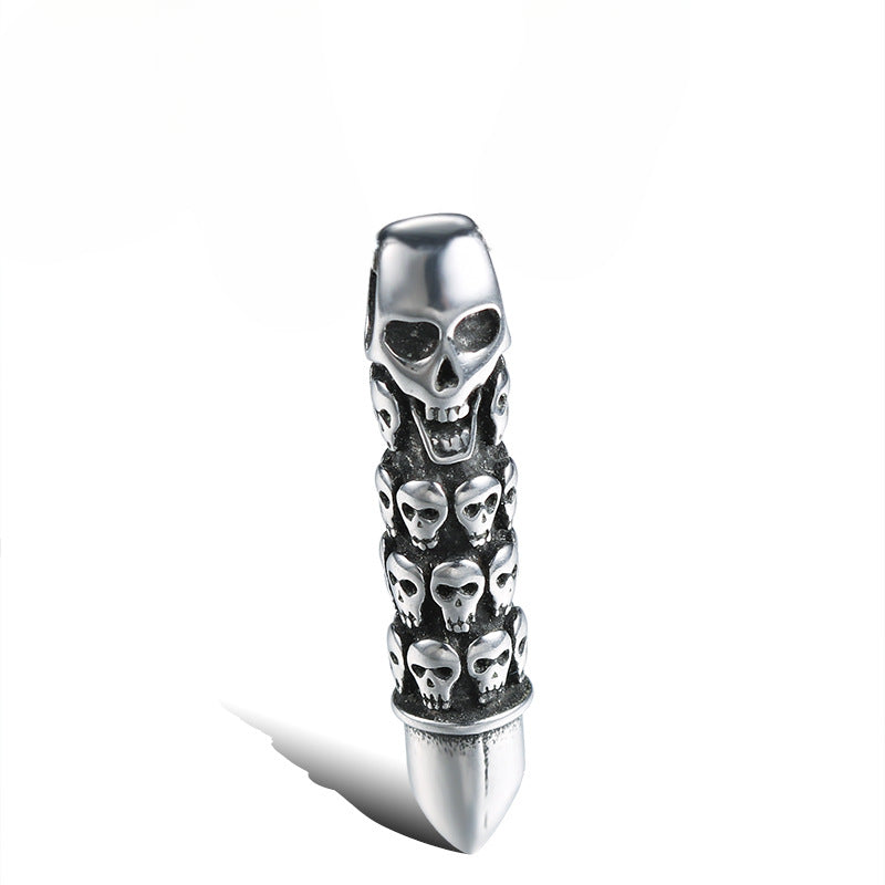 Titanium Steel Skull Bullet Pendant, Retro Punk Jewelry for Men, European and American Style