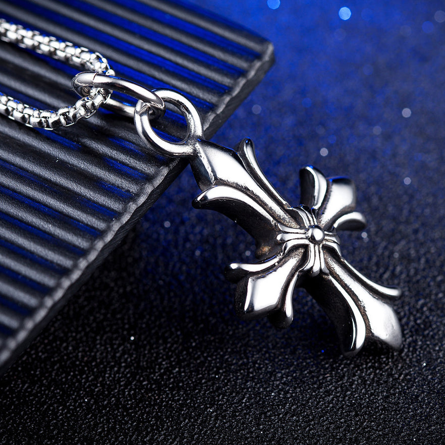 Saint Cross Flower Titanium Steel Necklace for Men