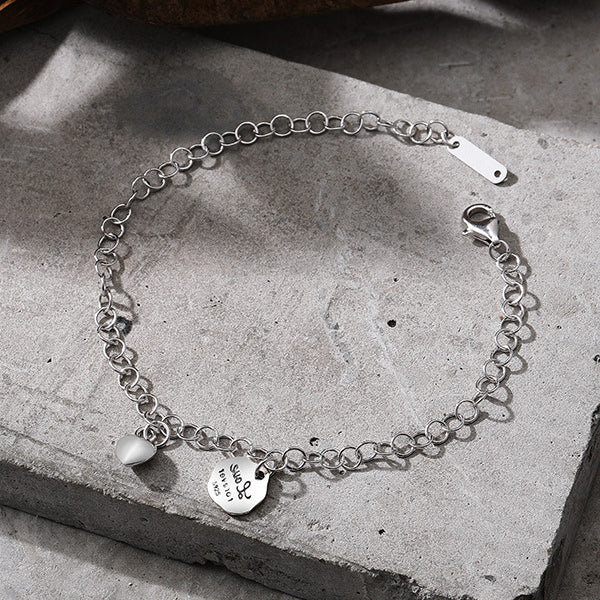 Letter LOVE Small Disc Sterling Silver Bracelet