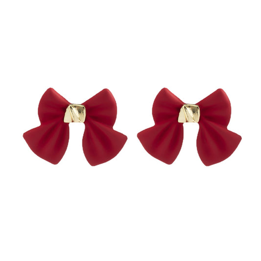 Festive Red Bow Earrings - Sterling Silver and Alloy Women's Earrings