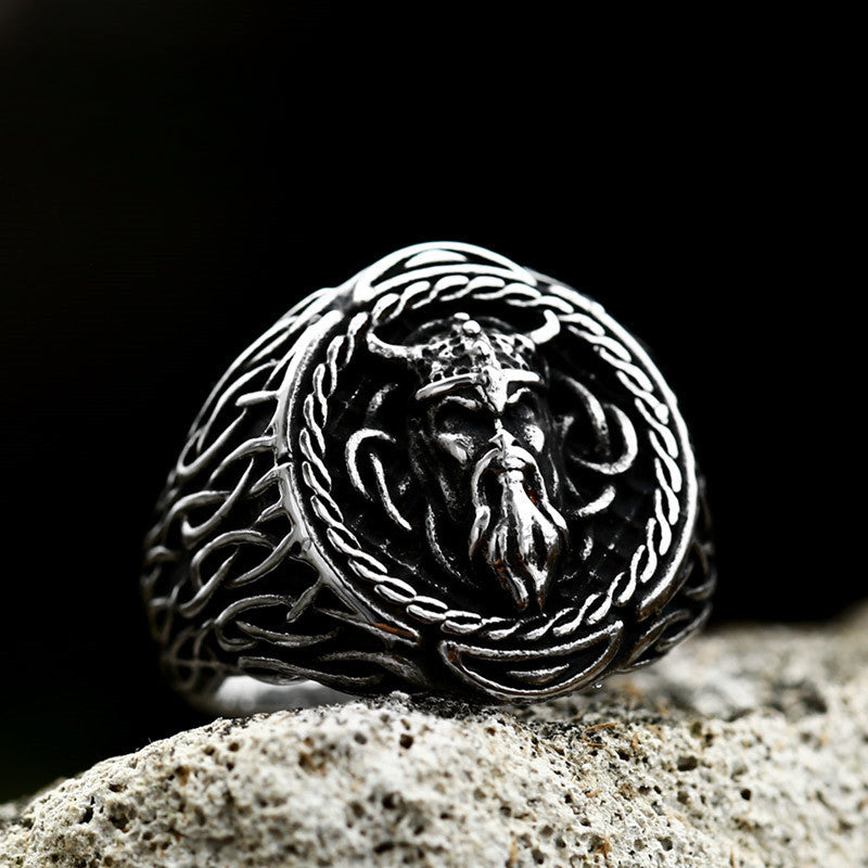 Titanium Steel Viking Ring for Men - Retro Domineering Cross-Border Jewelry in Size 7-13