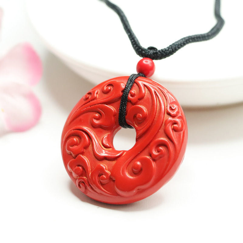 Cinnabar Antique Auspicious Cloud Ping'an Buckle Pendant Red Sand Pendant