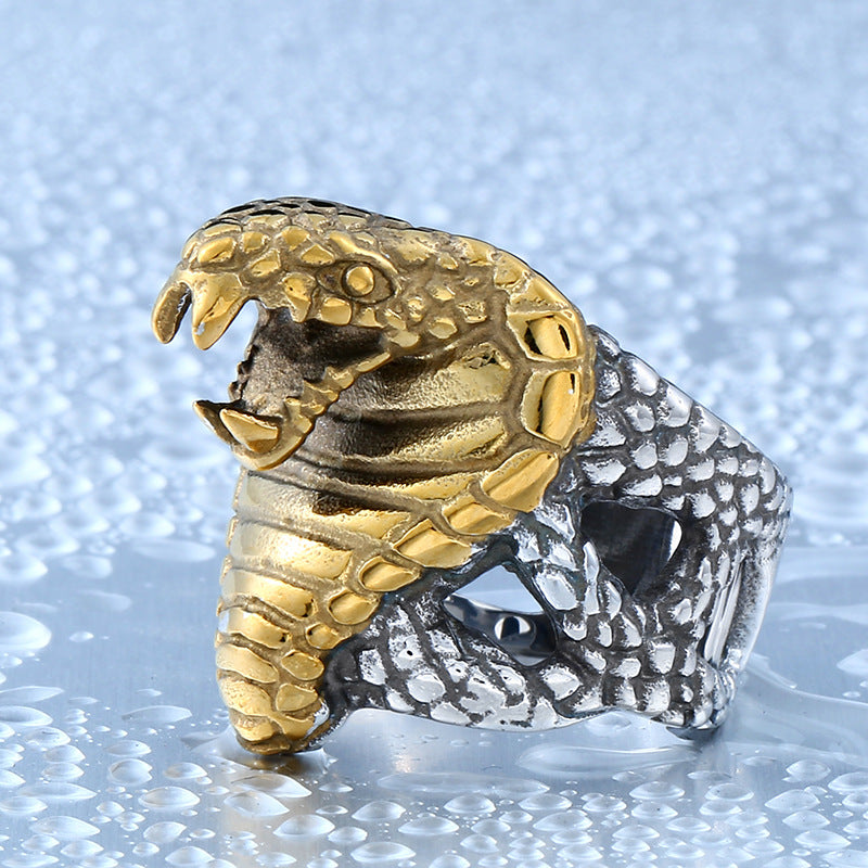 Titanium Steel Cobra Ring for Men - Gothic Punk Jewelry, Bold Domineering Design, Sizes 7-13