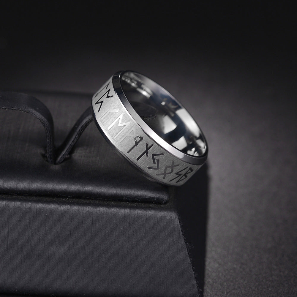 Dark Luen Rune Titanium Viking Ring for Men - Size 6-13